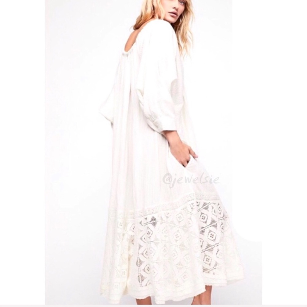 Free People Cream Crochet-Hem Maxi Dress